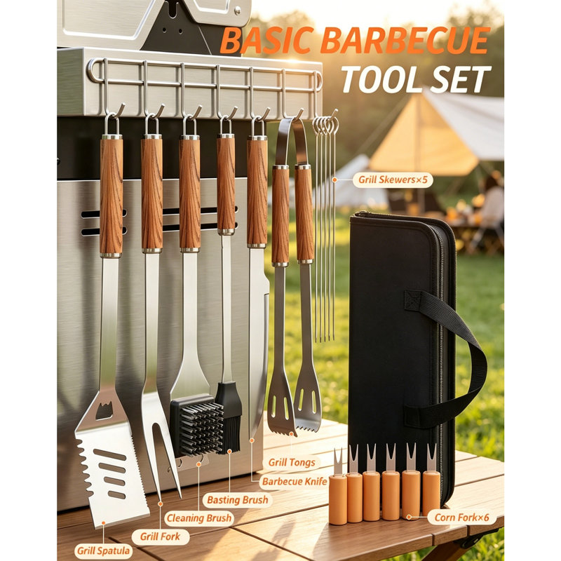 28PCS Stainless Steel BBQ Tool Set, Complete Grill Accessories Kit with Heat Resistant Gloves & Carry Bag
