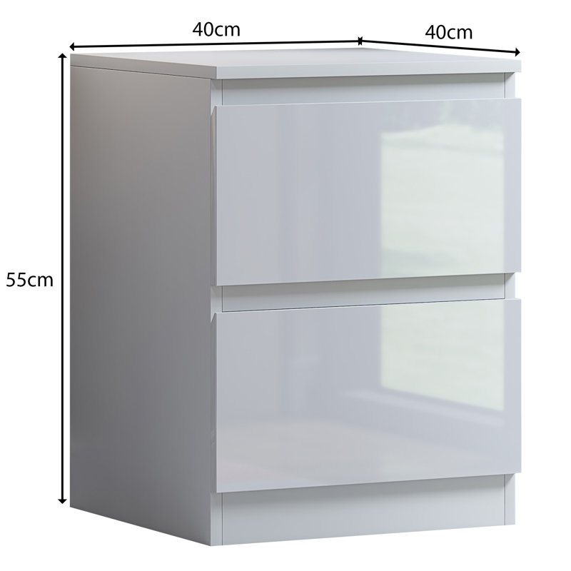 FWStyle Derck 2 Drawer Bedside Cabinet - White Gloss Front