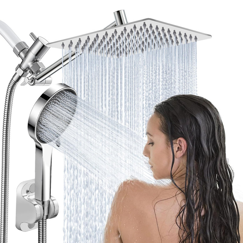 Shower Head, Rain Shower Head With Handheld Spray Combo And Adjustable Extension Arm, 3-Way Flow Regulator, High Pressure Rain Fall Hose