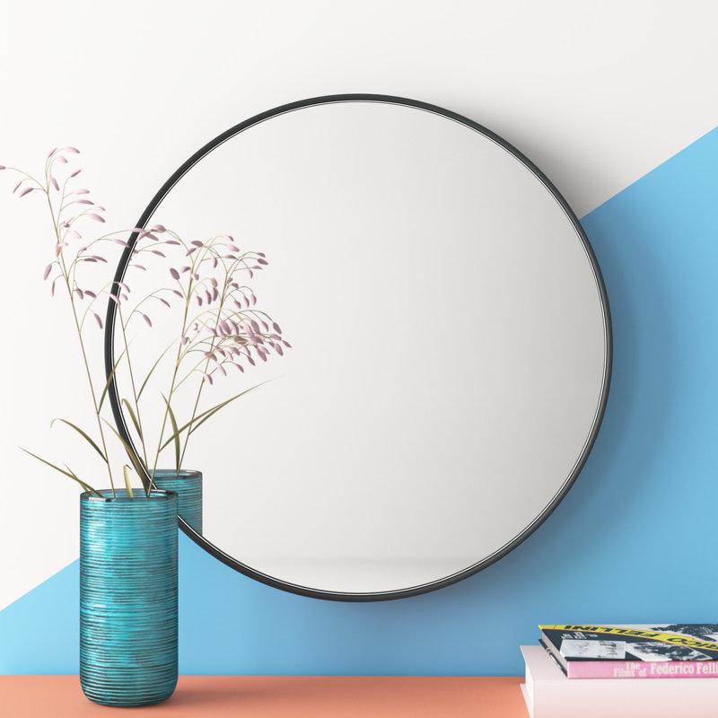 Baum Nordic Round Bathroom Framed Mirror Wall Hanging, 50cm H x 50cm W x 3.5cm D, Black