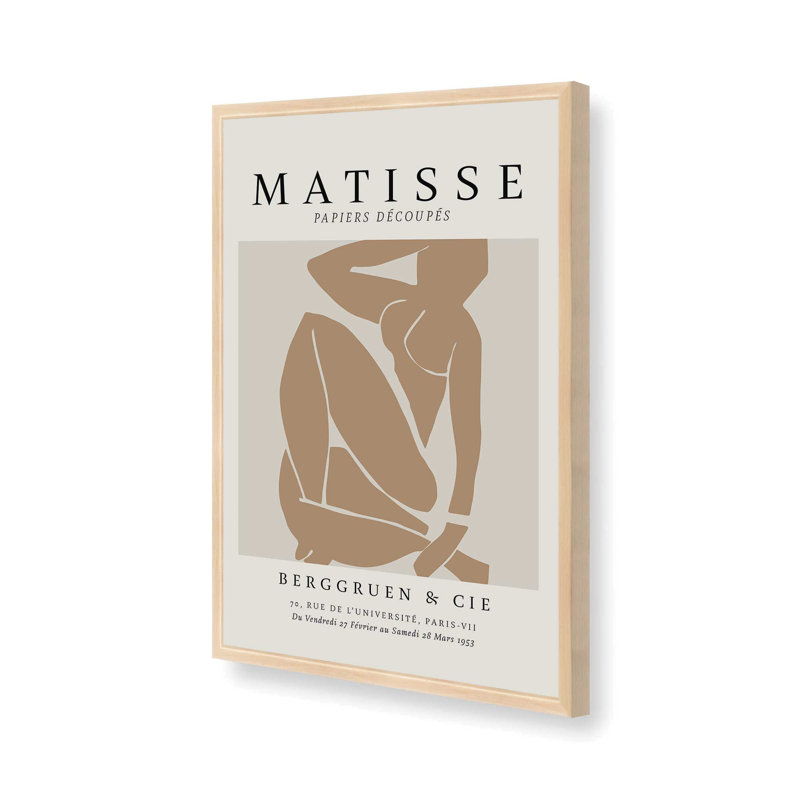 Matisse's Nude III avec imprimé brun clair, H 21 po x l 17 po, Reproduction encadrée sans passe-partout, Érable brut