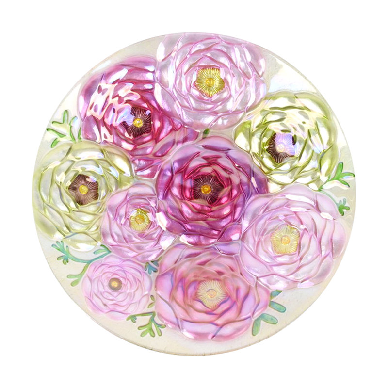 Bol holographique floral en verre peint à la main 18 po