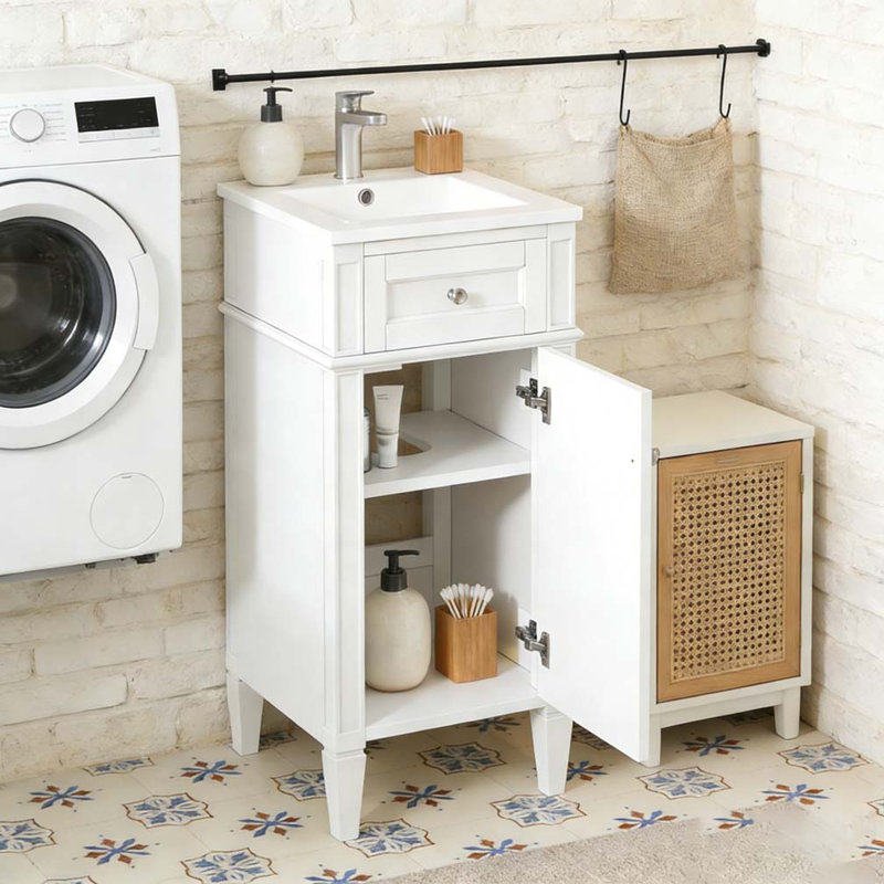 Meuble-lavabo de 16 po avec lavabo en céramique, Blanc