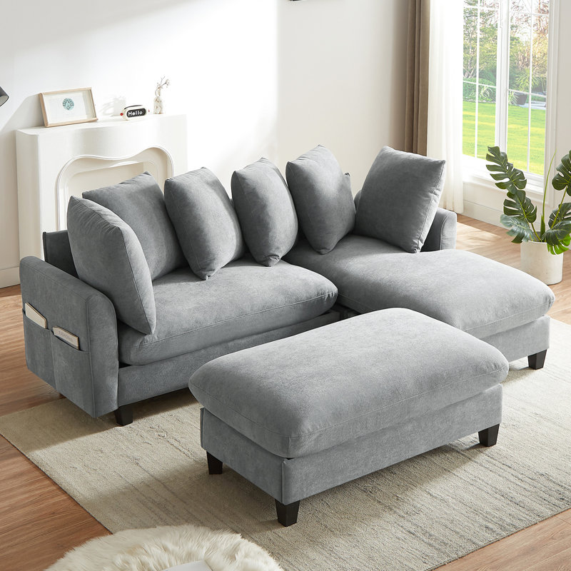 Canapé modulaire gris de 83 po avec rangement spacieux, poches latérales amovibles et coussins confortables pour le salon, les sièges de soutien