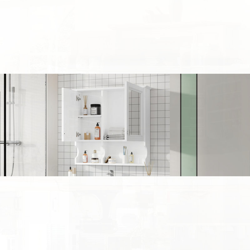Wall Mounted Mirror Medicine Cabinet with Adjustable Shelf, White