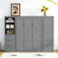 Grand lit escamotable mural avec placard, tiroirs et tablettes, gris-140778428