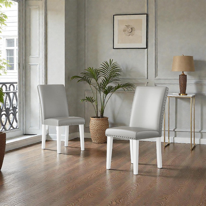 Chaise de salle à manger rembourrée (ensemble-2), Silver, White