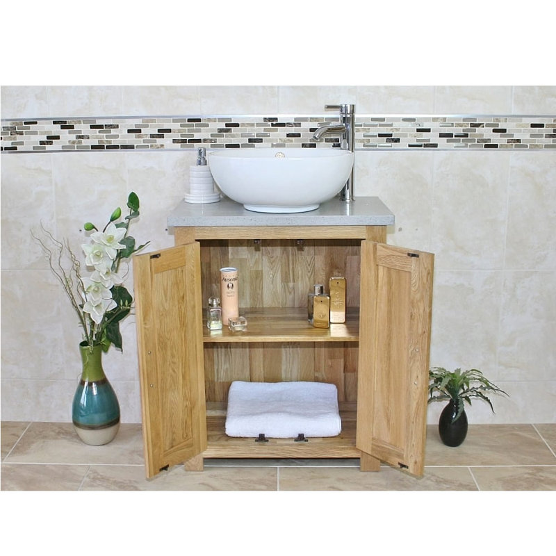 Craddock 650 mm Freestanding Single Vanity with Vessel Ceramic Basin, Grey Quartz