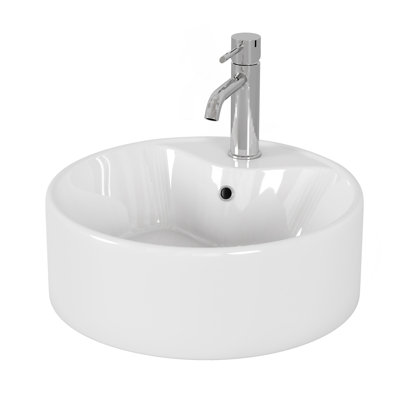 Bathroom Vessel Sink 15.7" x 5.7" Round Bowl Sink, Bathroom Countertop Round White Vanity Sink Basin,Ceramic Basin,Glossy White