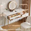 Ensemble de coiffeuse avec miroir et chaise à DEL, table de maquillage avec 3 tiroirs, table de commode pour chambre à coucher, blanc et or