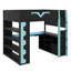 Lit mezzanine double Pro-Gamer avec bureau intégré, éclairage à DEL RVB, prise de courant, grande bibliothèque, panneau perforé, tablette à clavier et tiroir-2026317459