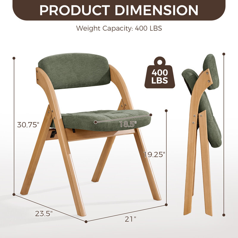 Ensemble de 4 chaises pliantes rembourrées Modern, Green/Natural, 4