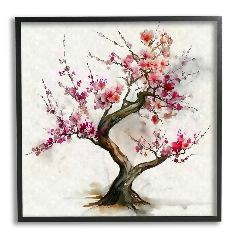 «Cherry Blossom Bonsai Tree» encadré sur bois par Ziwei Li, impression, Giclée encadrée noir minuit
