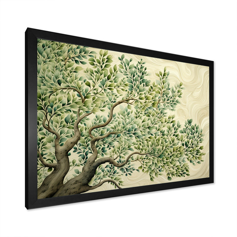 «Tree American Basswood Collage 1», art mural arbre, Cadre d'angle fermé noir, H 12 po x l 20 po x P 1 po