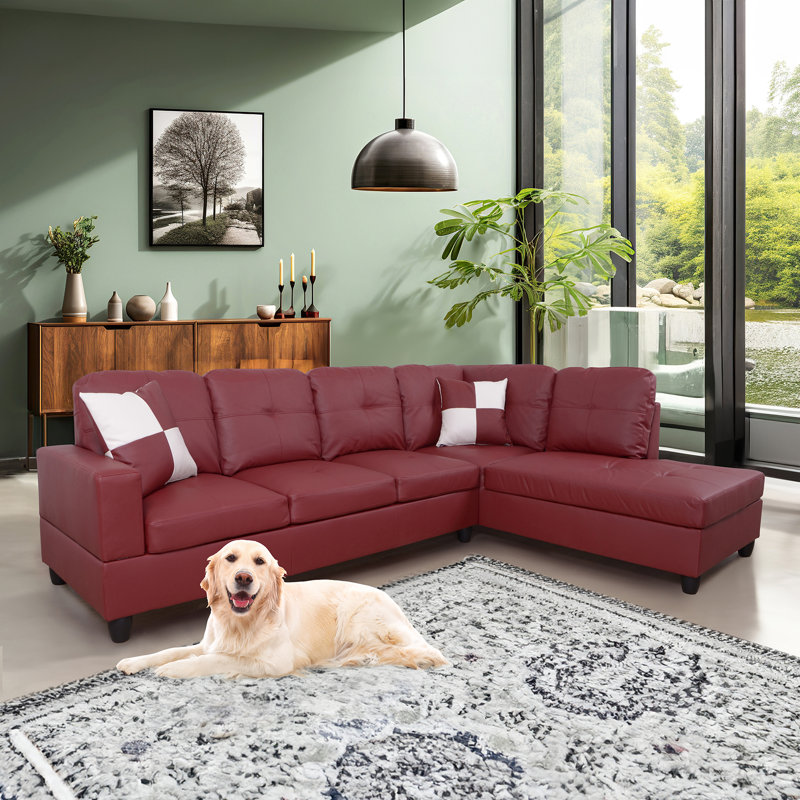 Canapé modulaire en cuir 2 pièces Bakos, Simili cuir rouge, Accoudoir à droite (vu de face)