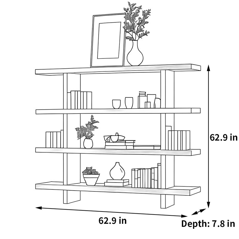 Simple, novel and trendy bookcase, (4 Shelves) 62.9"H x 62.9"W x 7.8"D