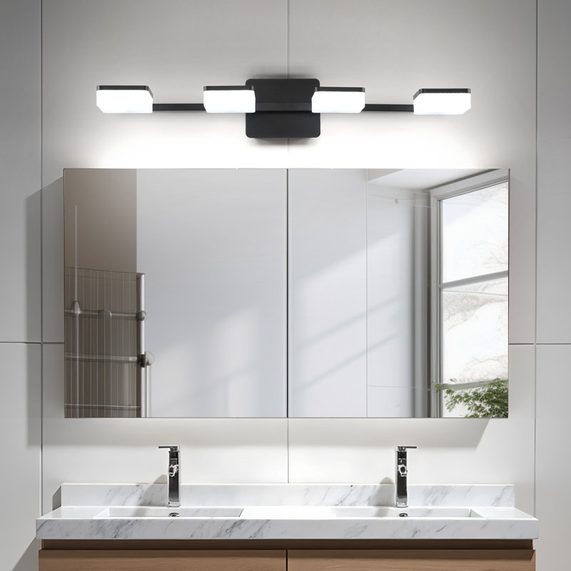 27.36 in. 4 Light Black LED Vanity Light with Dimmable 5500K Light and 350° Swivel Range Acrylic Lampshade