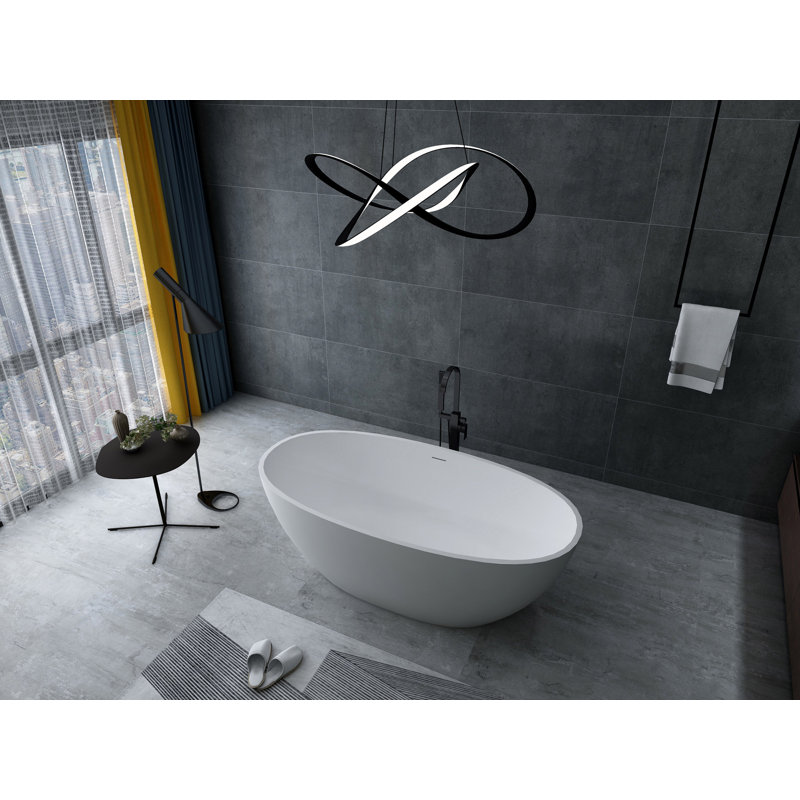 67 Inch Freestanding Solid Surface Soaking Bathtub