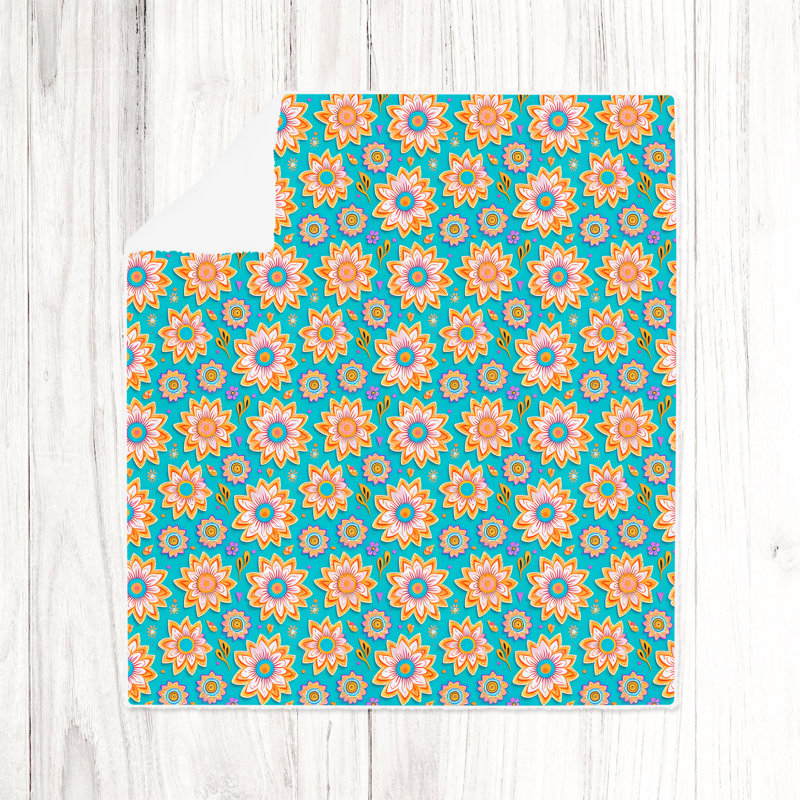 Jeté , L 68 po x L 80 po, Floral / abstrait, Orange / bleu / vert