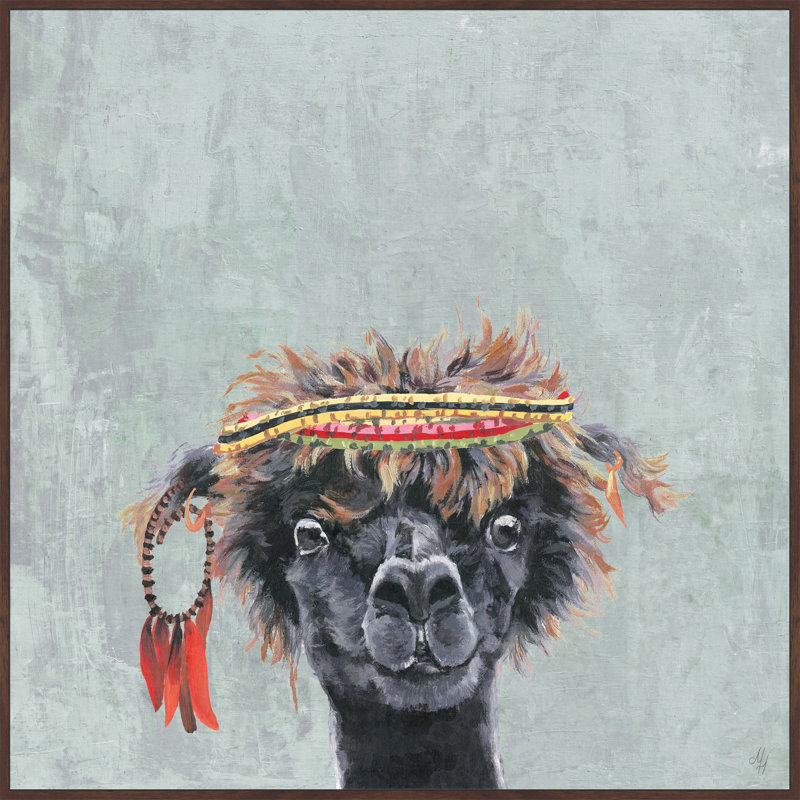 Hatten «Hippie Llama», reproduction sur toile tendue, H 16 po x l 16 po x P 1,5 po, Cadre brun