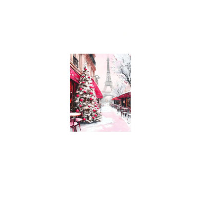 Eiffel Tower & Christmas Tree Unframed Canvas Wall Art  24" X 36"