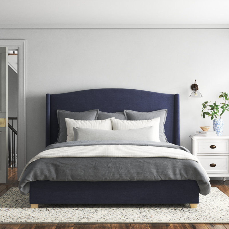 Allis Upholstered Wingback Bed, Zuma Natural Textured Linen, Twin
