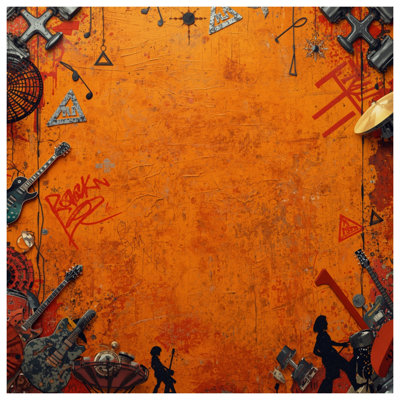 Toile de galerie orange avec collage de musique grunge orange en plusieurs tailles