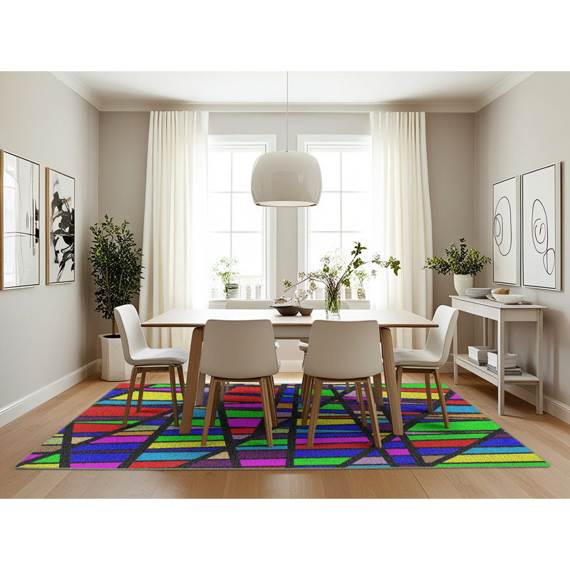 Tapis abstrait vert / bleu / rouge, Rectangle 7 pi x 10 pi