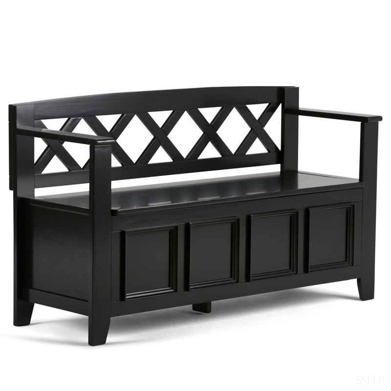 Banc de rangement en bois massif Amherst, Black