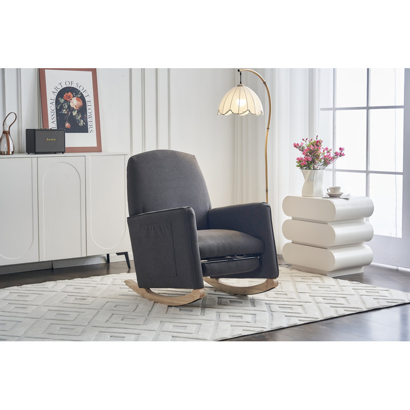 Chaise berçante en coton et lin avec repose-pieds réglable, Gris foncé