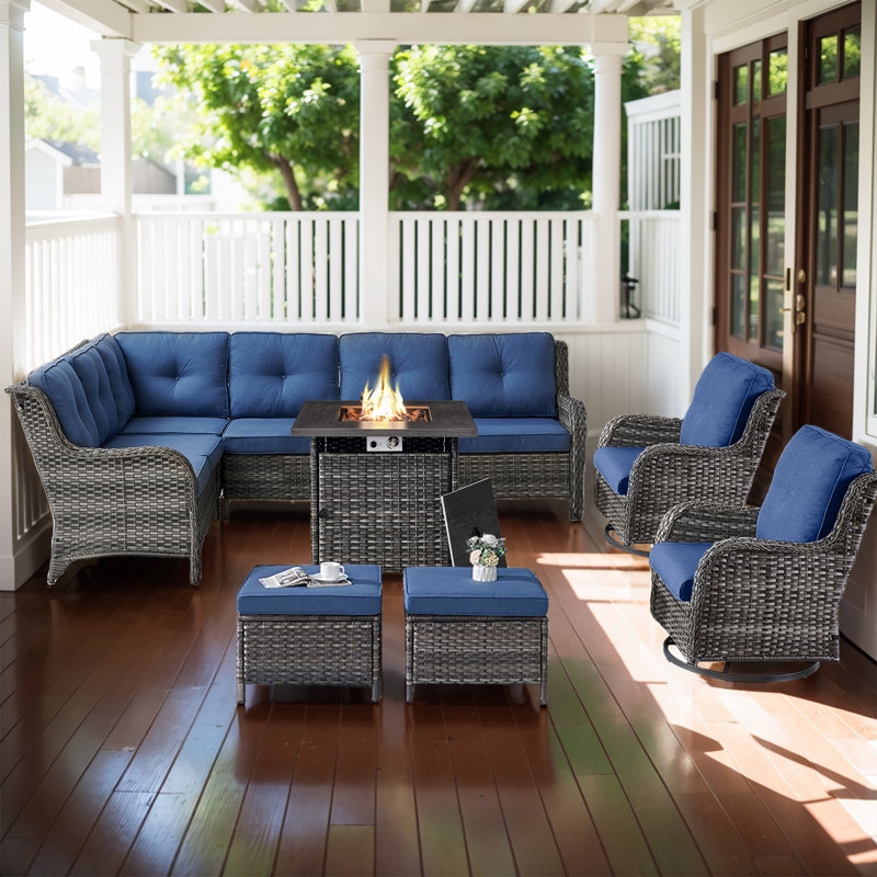 Bonia 10-Person Outdoor Sectional Seating Group with Cushions, Bleu, gris