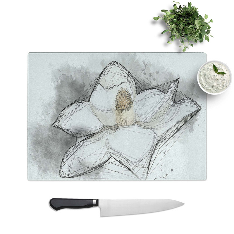 Tempered Glass Blooming Magnolia Chopping Board, 39 cm W x 28.5 cm L