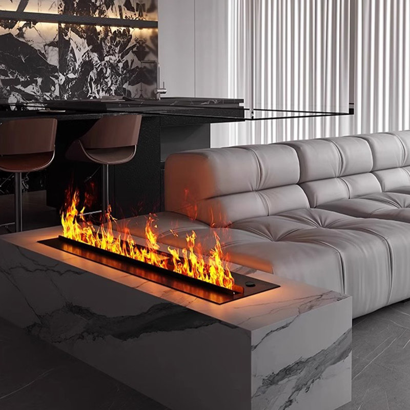 70.87"Embedded Simulated Flame Humidifier with Atomization Function for Electric Fireplace, 6.3" H x 70.87" W x 9.45" D