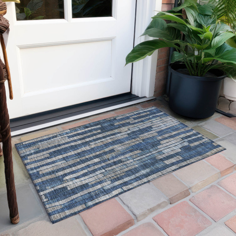 Machine Washable Indoor/Outdoor Christain ACN1304 Navy Rug