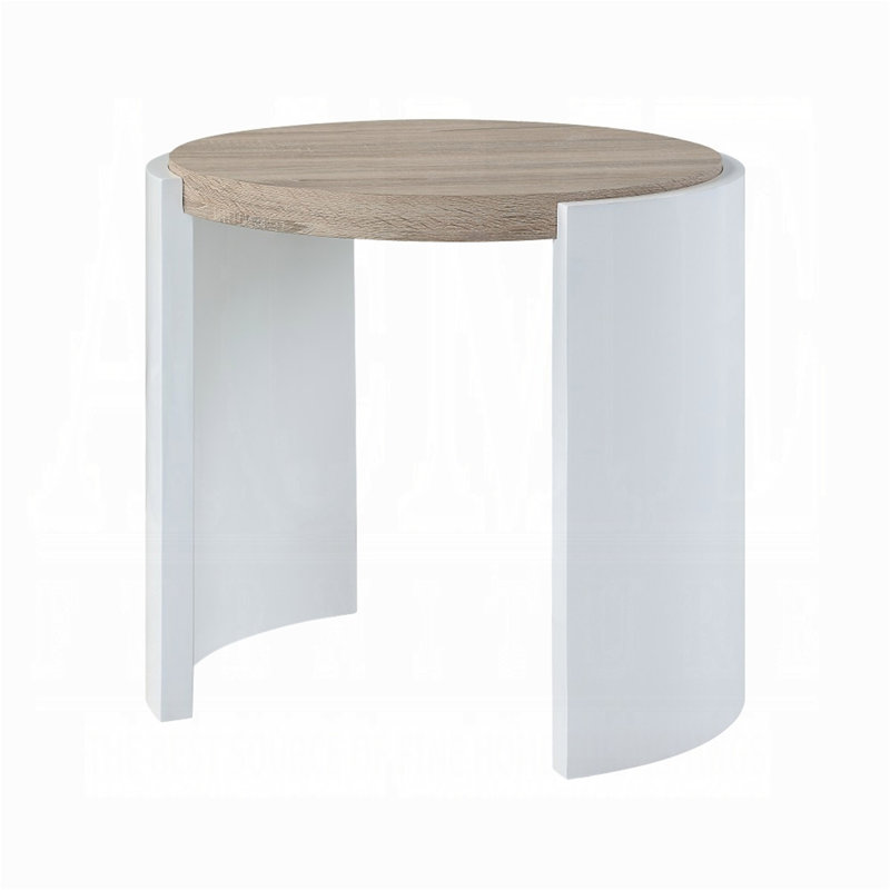 Table de bout en chêne et blanc avec base luge