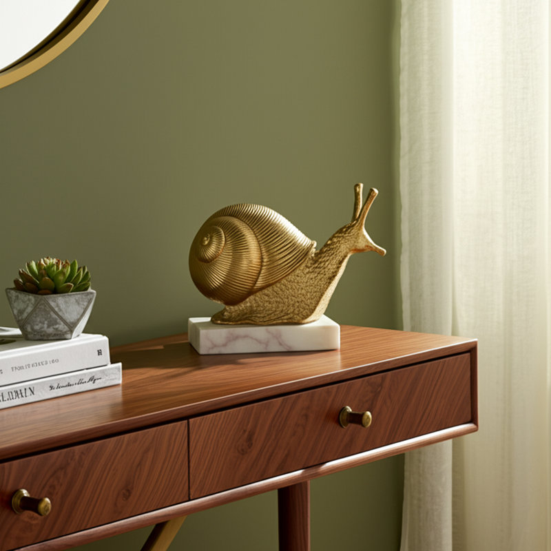 Gold Snail Sculpture On Marble Base For Home Decor - Decorative Objects And Statues For Shelf, Kitchen Decor, Or Living Room Decorations - Figurine Accent - 6.5", Gold