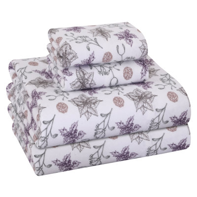 RUVANTI 100% Organic Cotton Flannel Sheets King Size Bed Set, Fir Affection