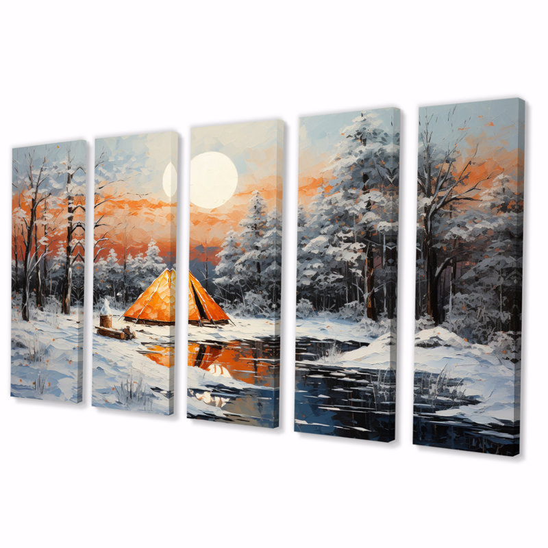 «Winters Camping Glow III», impression d'art sur toile - 5 panneaux égaux