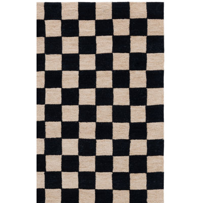 Freesia Black Beige Hand-Tufted Checkered Rug