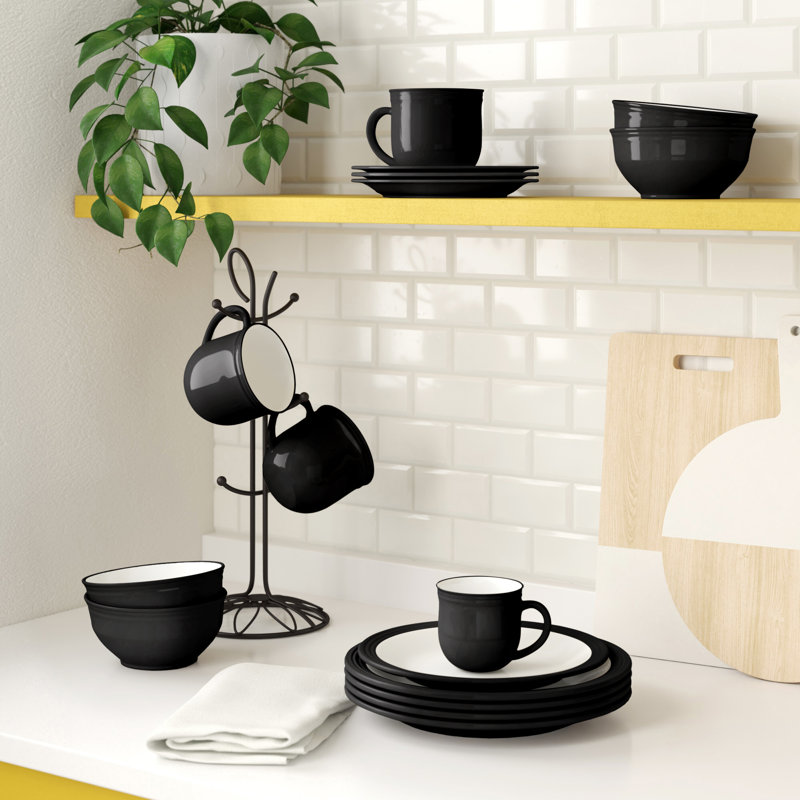 Waterside 16pc Camden Stoneware Dinner Set, Black