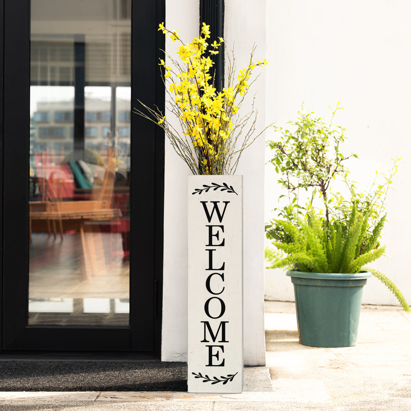 Collton Double Sided Wooden "WELCOME PORCH" Porch Sign, White/Black 
