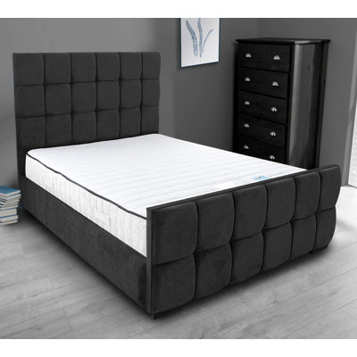 Merricks Contemporary Velvet Upholstered Bed Frame - Padded Headboard, Sprung Slats