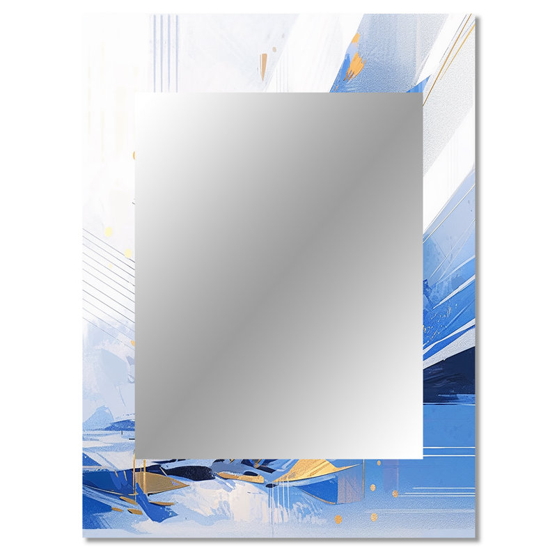 Bleu blanc cubiste kaléidoscope II - miroir décoratif cubique, miroir mural bleu, impression d'art en métal, 40 po x 30 po