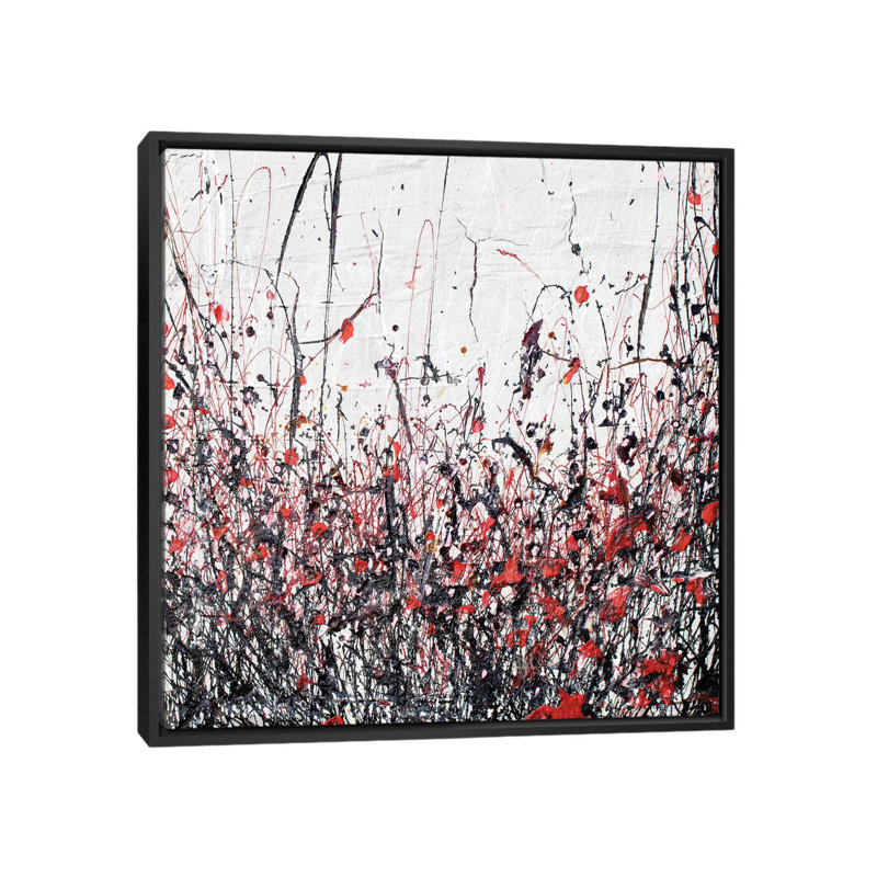 Abtract Poppies in Red 1 Piece Painting on Canvas, 66.04 cm H x 66.04 cm W, Black Framed