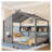 Full Size Montessori Floor Bed for Toddler - Gray Kids House Bed with Storage Shelf, Wooden Playhouse Bed Frame with Roof Design-2030025872