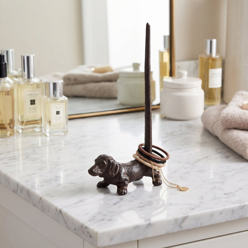 Figurine décorative de bureau en fonte pour teckel, ornement de chien lunatique avec fonction de suspension