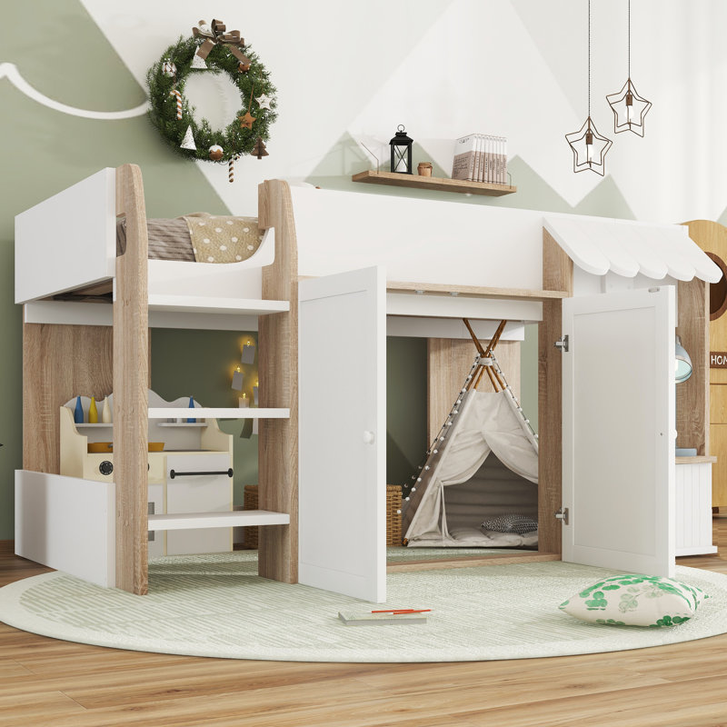 Daghmar High Sleeper Bed with Ladder, Cabinet & Wooden Frame