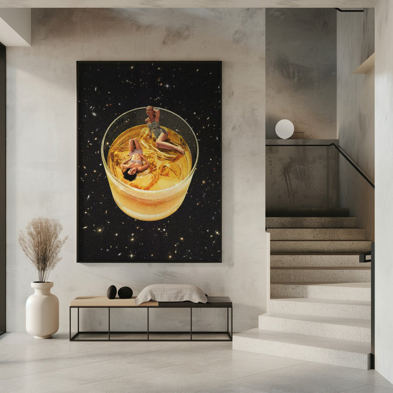 Art mural whisky besties - Sur les rochers, Cadre blanc, H 40 po x l 51 po x P 4 po
