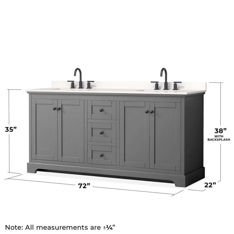 Avery 72'' Double Bathroom Vanity with Quartz Top, WDX13530, Dark Gray, Matte Black
