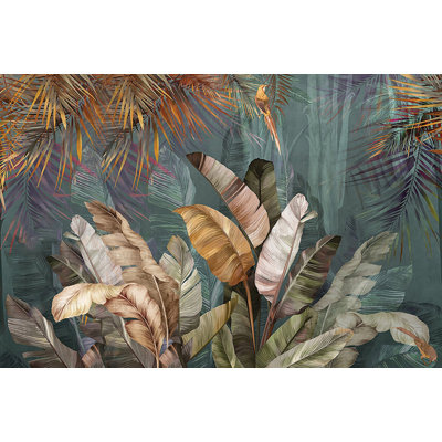 Murale forêt luxuriante avec palmiers et perroquet